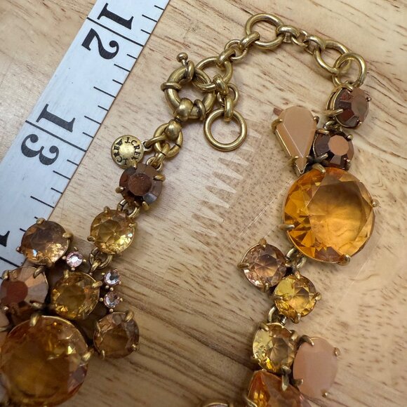 J Crew Collar Necklace Crystal Accents Amber & Peach Tones Adjustable Gold Chain - Picture 4 of 11